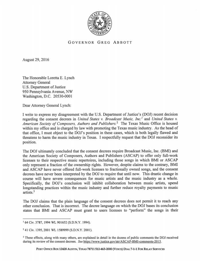 Greg Abbott letter to attorney general lynch
